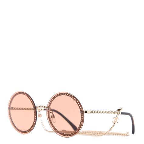 round chanel sunglasses with chain|chanel brown round sunglasses.